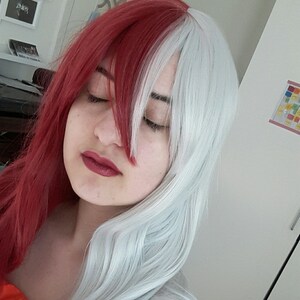Unisex Half Red Half White Two Tone Long Straight Hair Cosplay Etsy