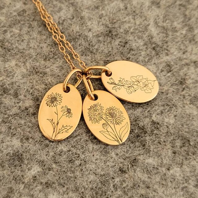 Personalized Necklace With Hand-drawn Birth Flowers–gift