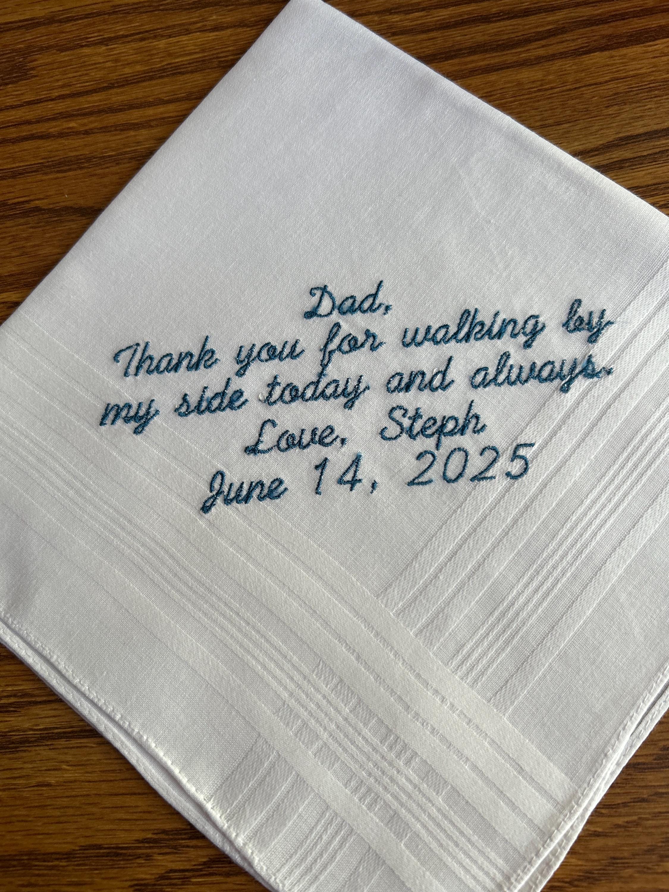 Embroidered Wedding Handkerchief For Father, Wedding Handkerchief for dad, wedding gift to dad, personalized wedding handkerchief