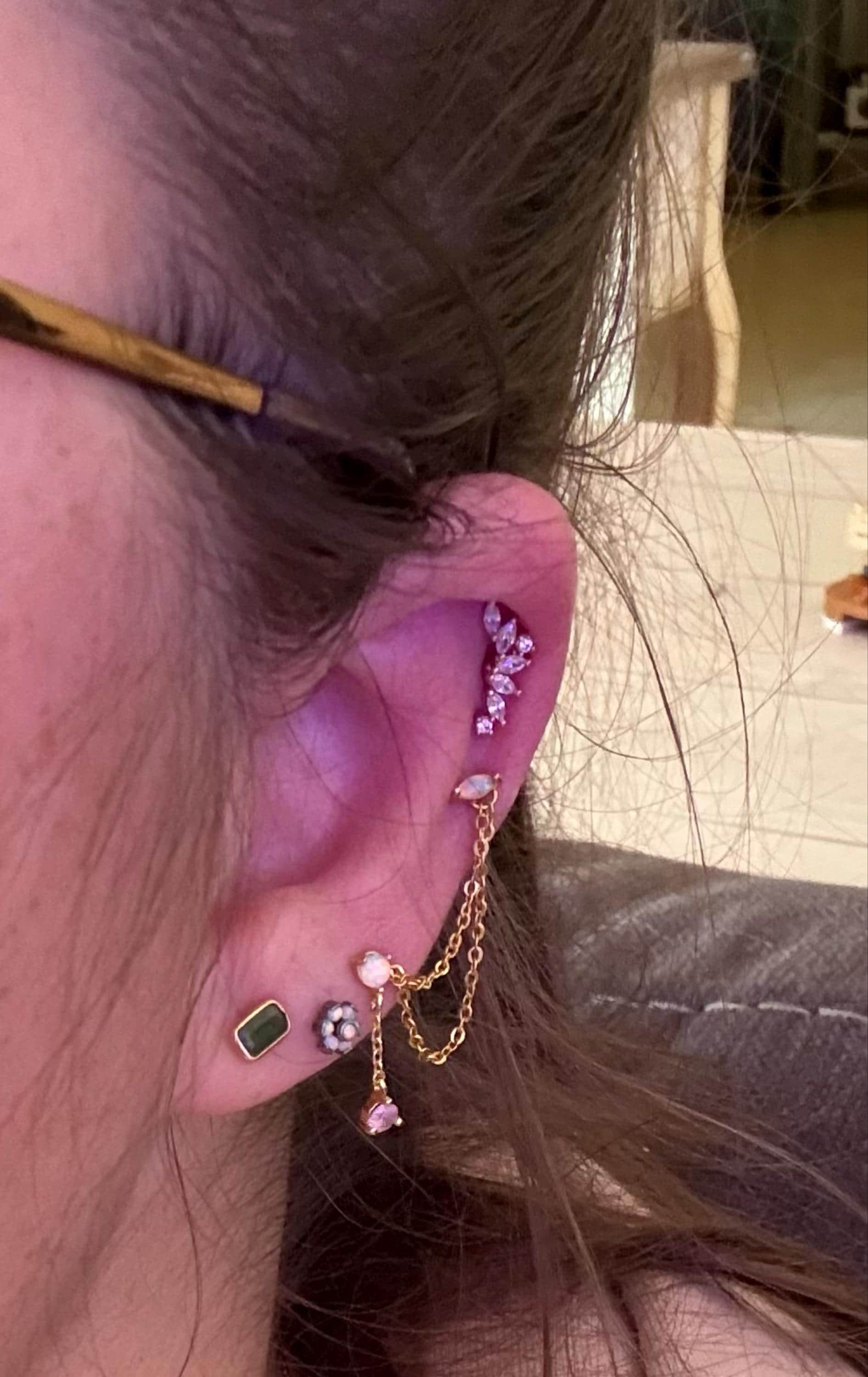 Sparkle Piercing–14K Rose Gold Pin,DaintyCartilage Earring, Super Sparkly Stud, Bestseller, Most Reviewed, Gift for Her,Layered earring  -7