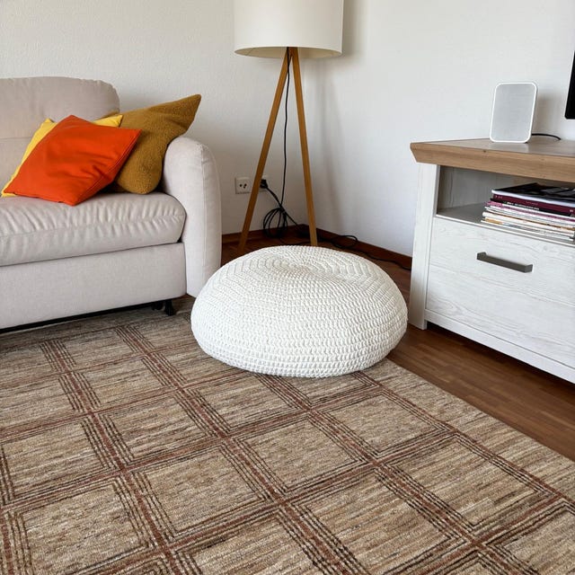 Fodera Per Cuscino Da Pavimento Rotondo Boho Vintage 100 Cm | Patchwork Ricamato Indiano Arancione | Solo Coperta Per Pouf, Poggiapiedi, Seduta | Senza Imbottitura
