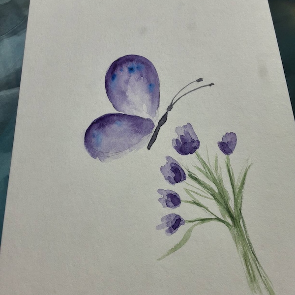 Hand Painted Greeting Card, 5"x7", Butterfly Blank Card, Original ...