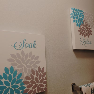 Turquoise Gray Bathroom Decor, Bathroom Wall Art, Prints or Canvas ...