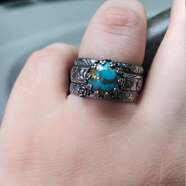 Turquoise Stacking Rings Set Vintage Style Copper Turquoise Antique ...