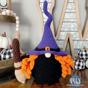 Halloween Crochet Gnome Patterns: Witch Gnome, Witch Broom and Cauldron ...