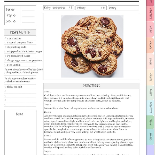 Recipe Book Template, Digital Recipe Book, Recipe Template, Digital