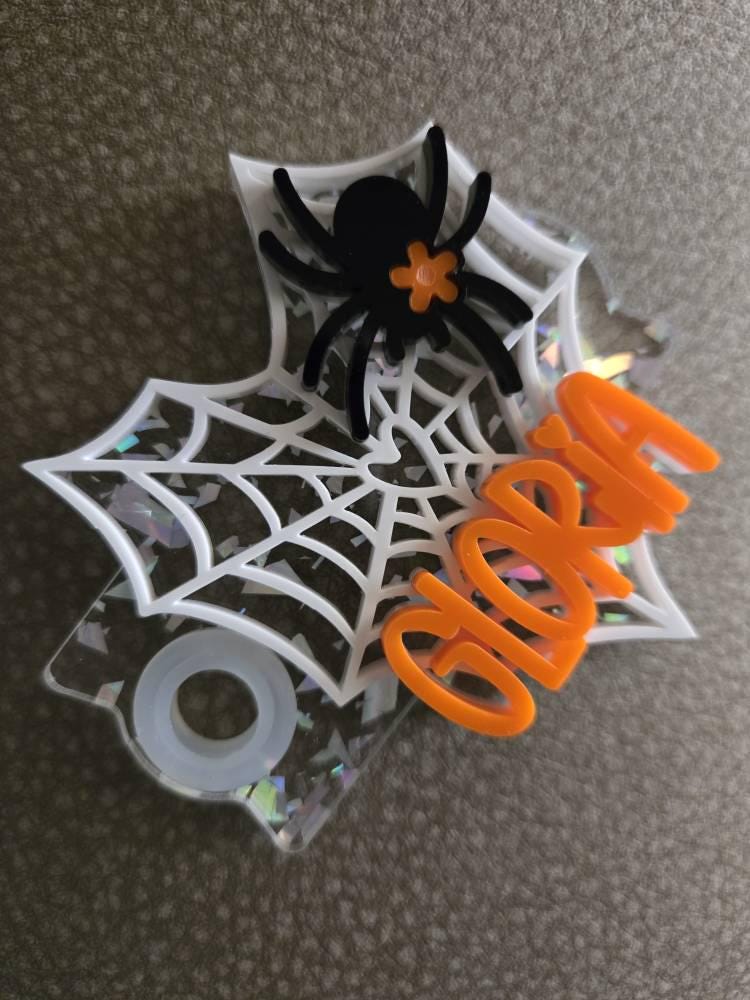 Halloween Tumbler Name Plate Spider Cup Name Tag Spider Net Tumbler Lid Accessory Pink Spooky Tumbler Straw Topper Lid Name Tag Straw Cover