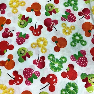 Disney Mickey and Friends Mickey Minnie Fruits White Fabric By The Yard
