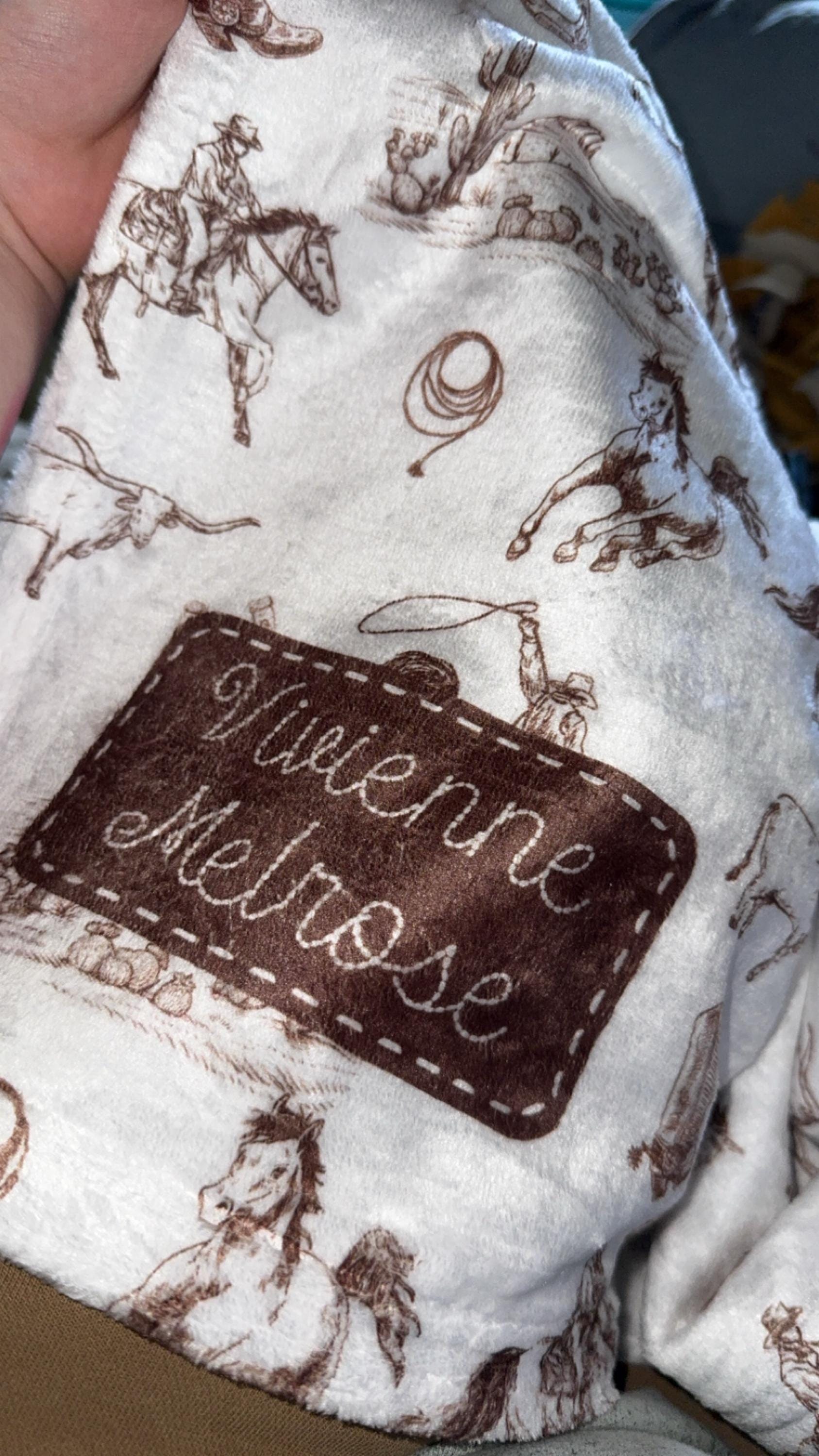 Western Blanket with Name Personalized Ranch Sherpa Throw Vintage Fuzzy Blanket For Children Neutral Gender Cowboy Cowgirl Baby Blanket