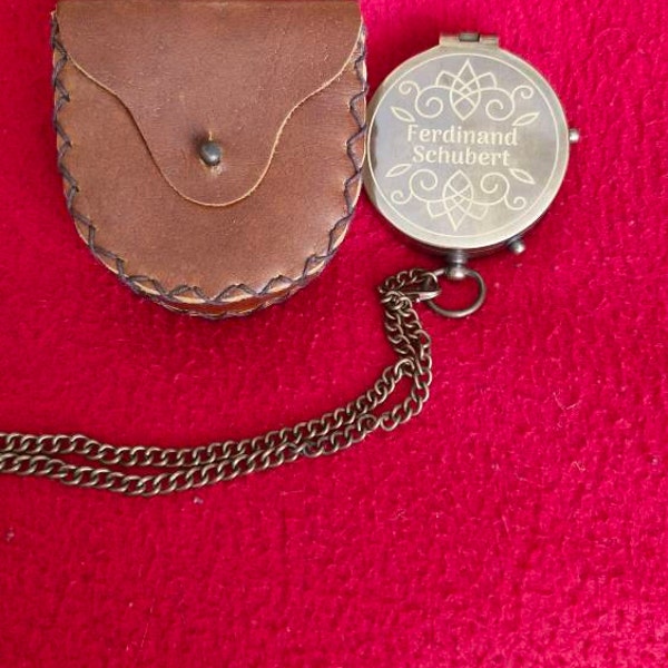 Persönlicher Kompass Mit Lederetui – Messing, 50 Mm, Gravierter Spruch, Geschenk Für Sohn & Enkel