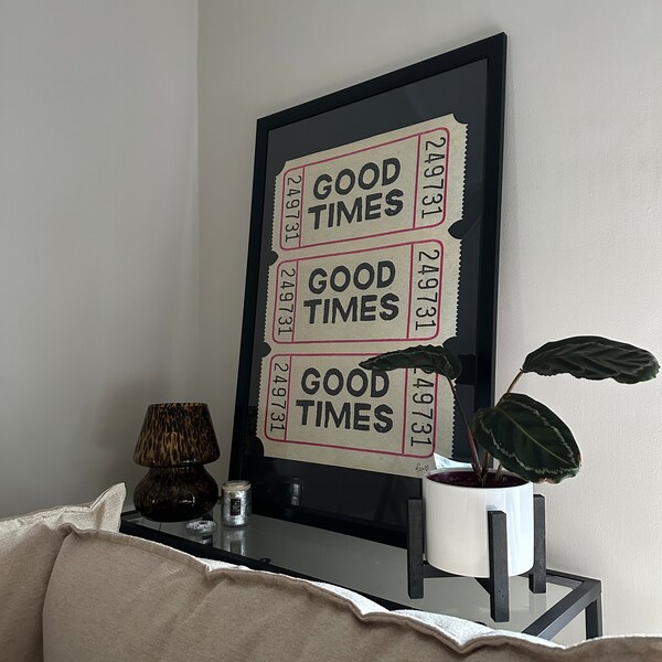 Retro Good Time Trendy Wall Art Prints Retro Good Times Ticket Print Black White Wall ...