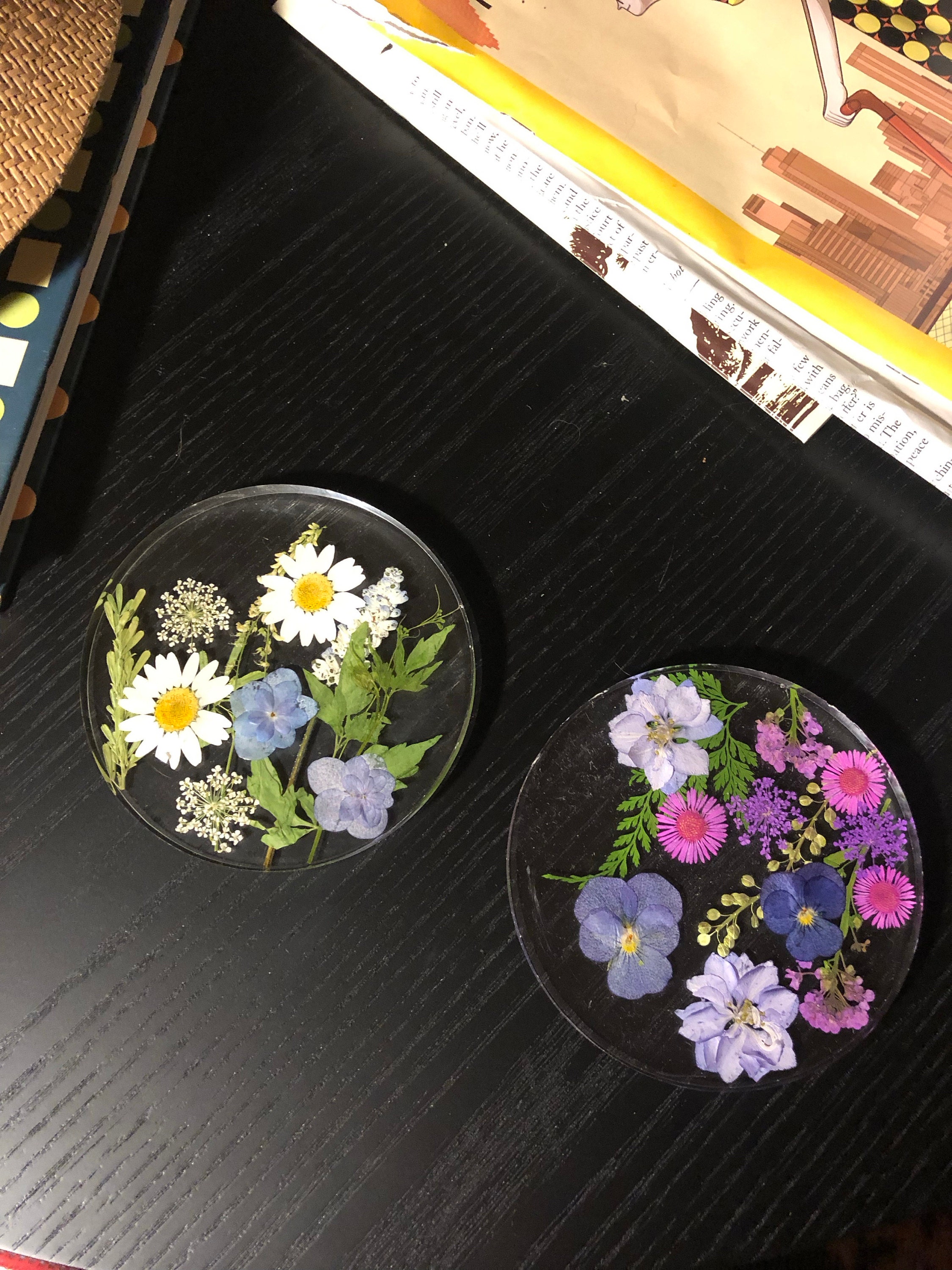 Natural Flowers Coasters,Colorful Pressed Real Flowers Outdoor Coasters,Custom Wedding Birthday Christmas Gifts Table Decor,Wildflowers Art