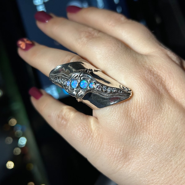 Silver Fool Finger Ring Long Multi Stone Big Ring for Women Statement ...