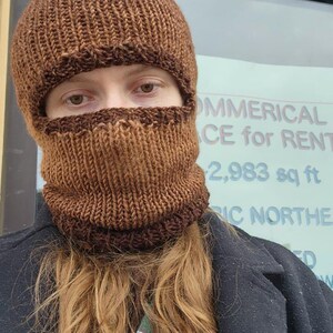 Hand-knitted Wool Blend Balaclava: Brown Gradient Full Face Cover