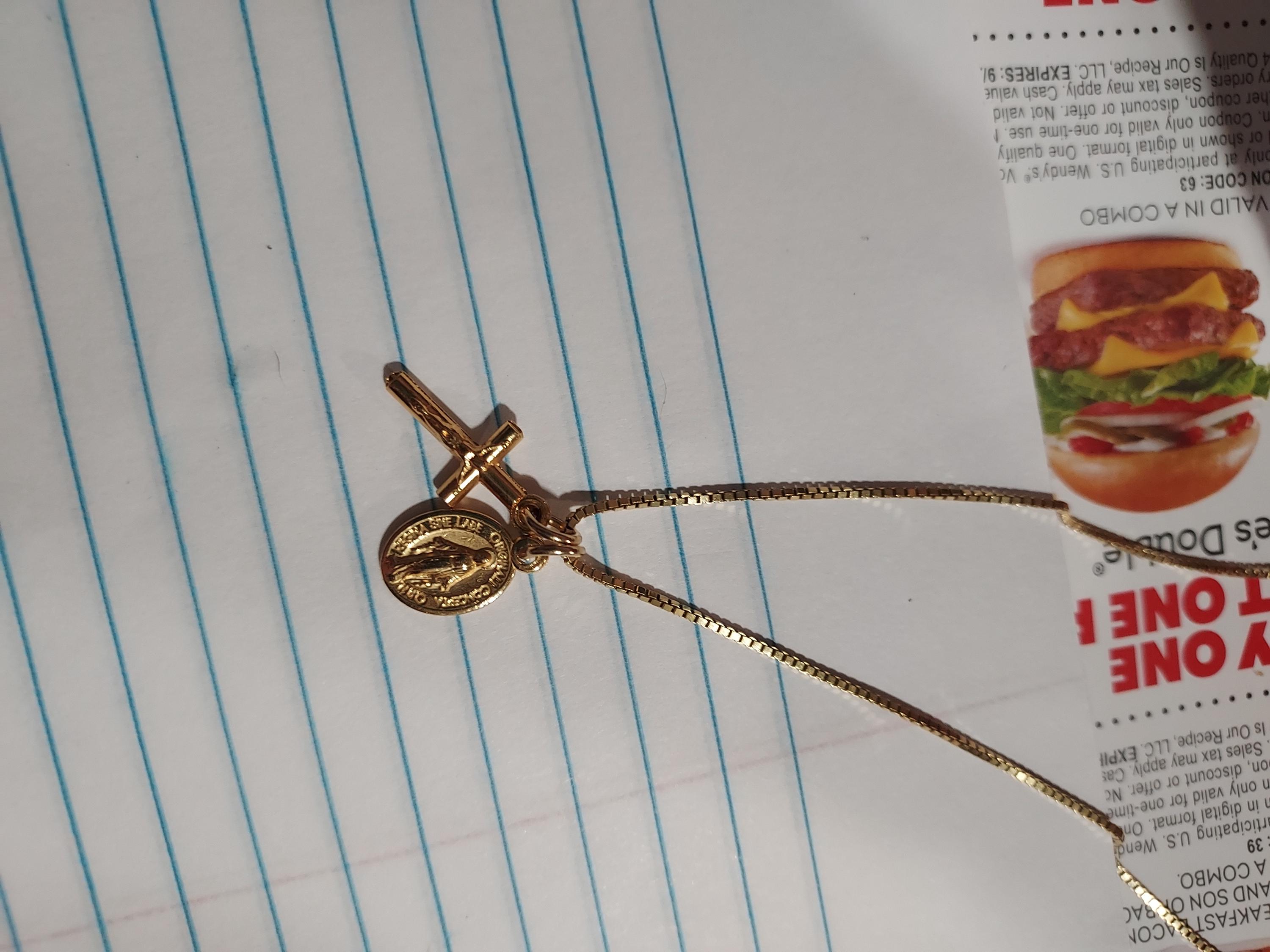 Tiny Gold Tone Miraculous Medal, Virgin Mary Miraculous Medal, Gold Plated Sterling Box Chain, Virgin Mary Medallion, Tiny Gold Cross