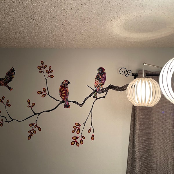 Tree Branch Decal and Bird Wall Decals in Colorful Mosaic Pattern - Etsy