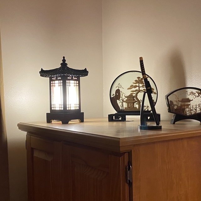 Elegant Korean Traditional Wooden Accent Table Lamp With