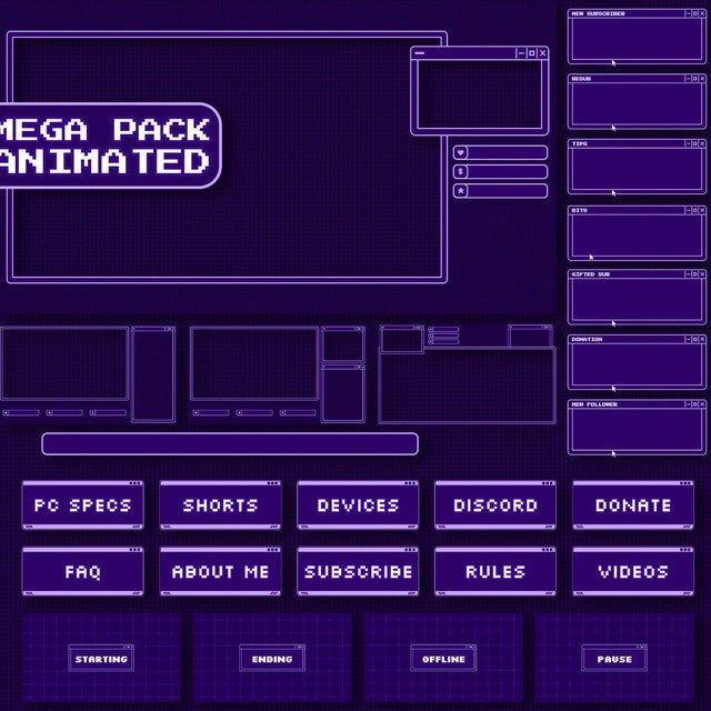 Animated DARK Stream overlays package for Twitch, Youtube, OBS, Streamlabs in topographic dark style