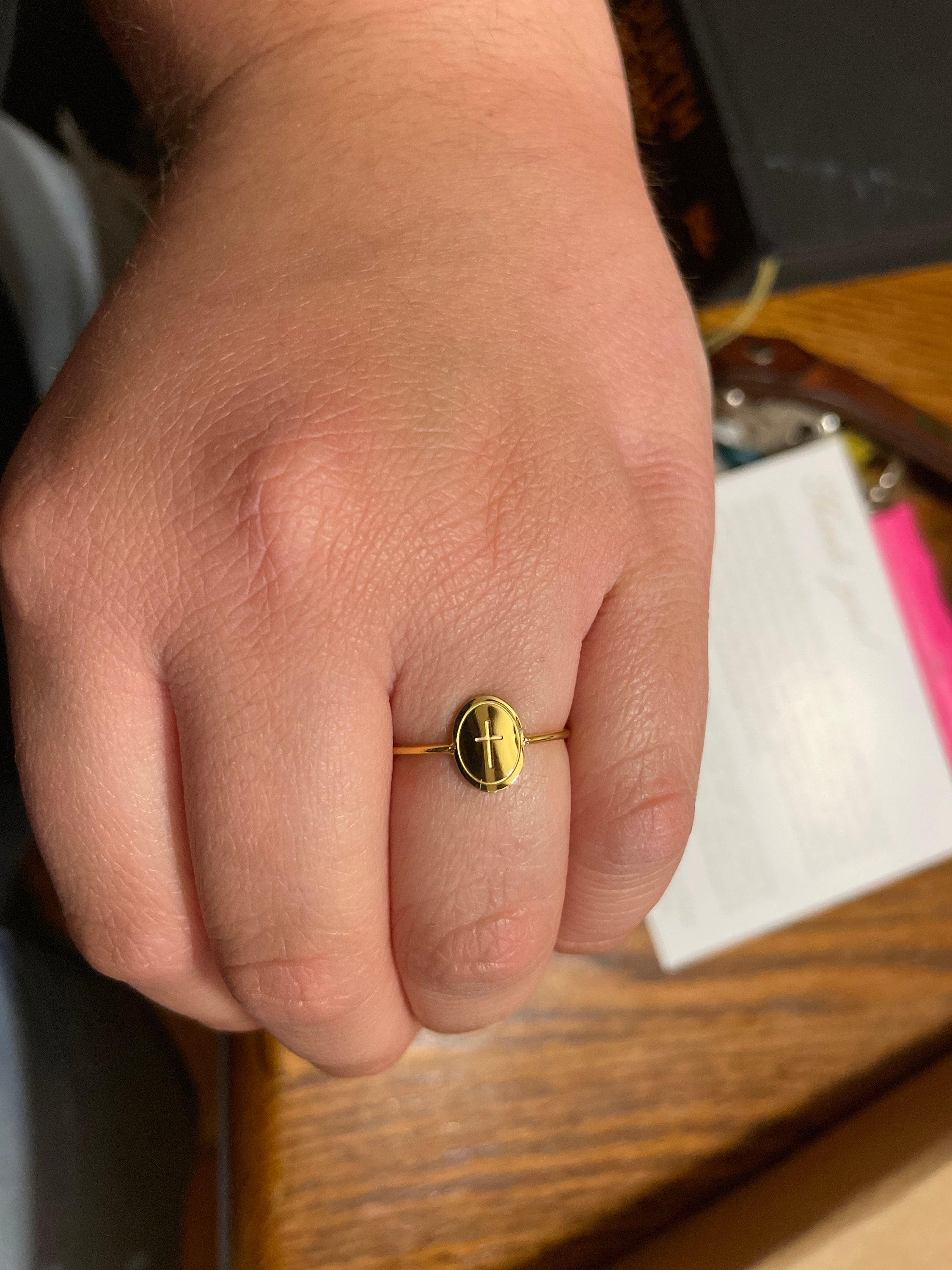 Ovaler Kreuzring, Erbstück Kreuzring, christliches Schmuckgeschenk, Schriftring, Glaube Schmuck, christliches Geschenk, Jesus Schmuck, Gold Kreuz Ring