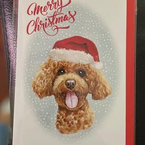 Apricot Poodle Dog Christmas Card (6" X 4") Blank Inside - With ...