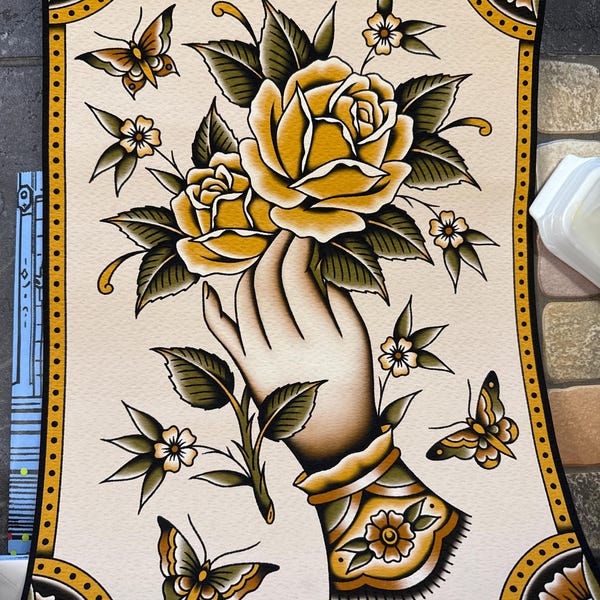 Vase of Flowers Traditional Tattoo Flash Art Print - Etsy