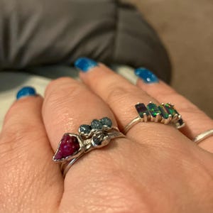 Customer photo from Amanda, Three Stone Raw Blue Diamond Ring in Sterling Silver