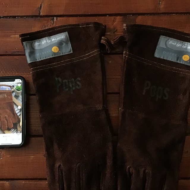 Personalized Leather BBQ Grilling Gloves - Etched