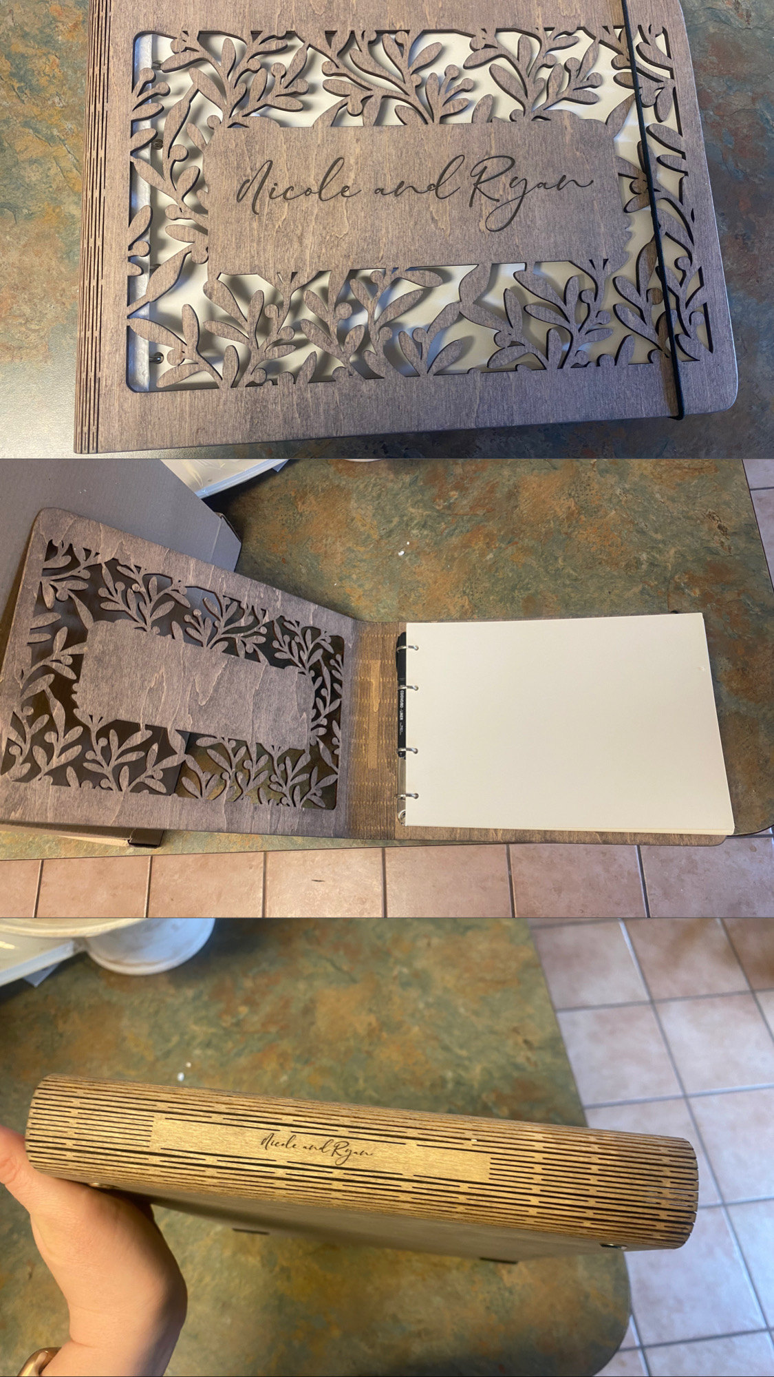 Personalized Gift, Wooden Photo Album Engraved, Scrapbook Album for Her, Custom Family Photo Album Honeymoon, Christmas Gift for Couple