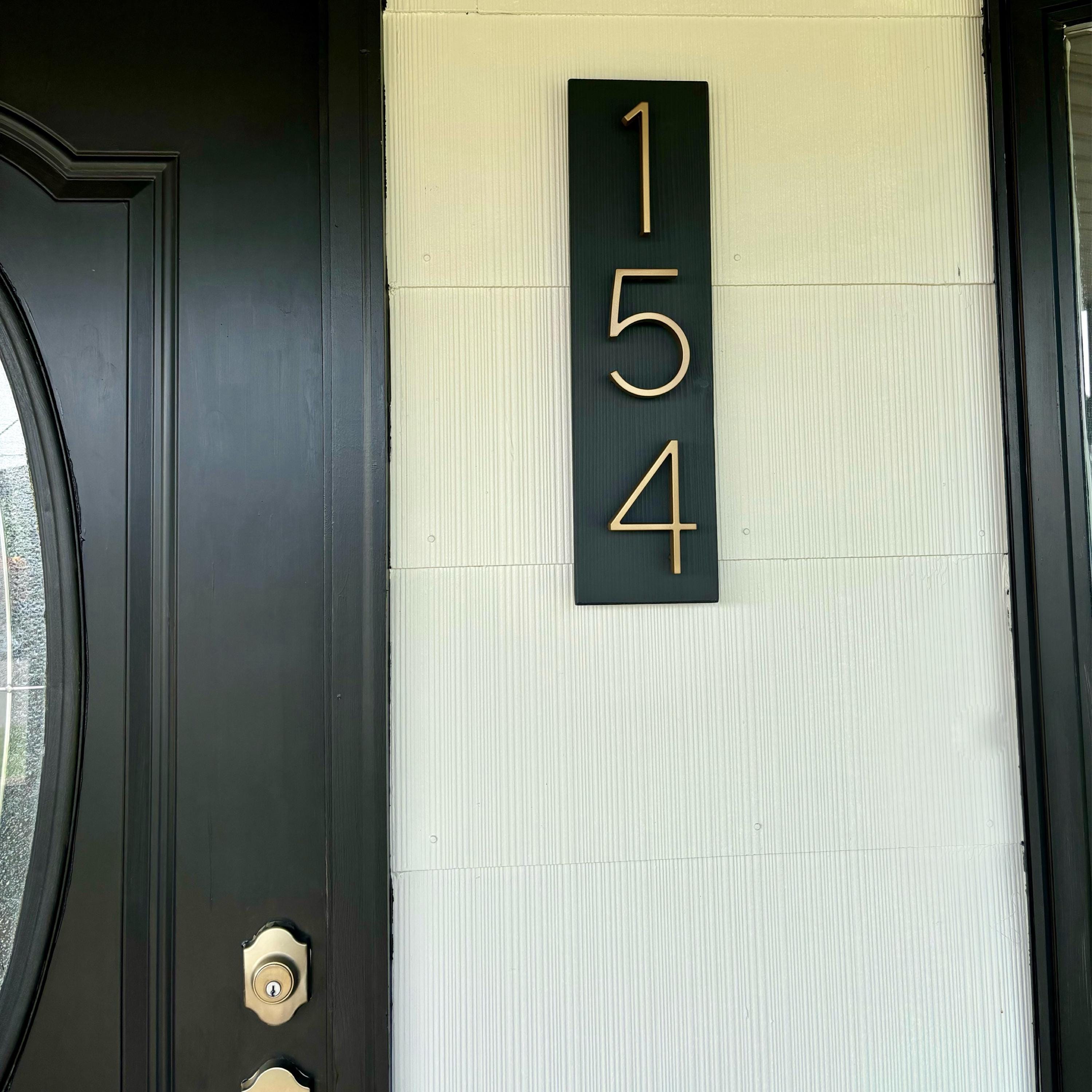 Black House Numbers on Wood, Modern House Number Sign, Metal House Numbers, Modern Address Sign, Wood Address Plaque, In Laws Gift, Vertical