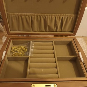 Cherry Wood Vintage Glass Jewelry Box, Large Solid Wood Jewelry Box ...