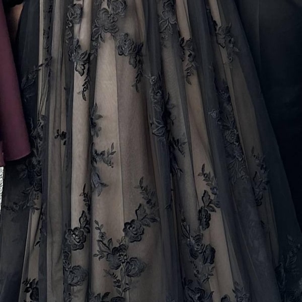 Lyra Gown - Black - FITTED FLORAL GLITTER PRINT CORSET GOWN