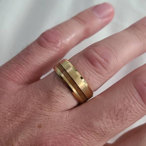 18k Gold Inlay Ring, Wood Ring, Wood Wedding Band, Wooden Ring, Wedding ...