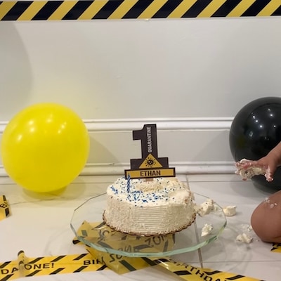 Quarantine Cake Topper, First Birthday, Caution Party, Stay Home Birthday, Custom Number, Custom ...