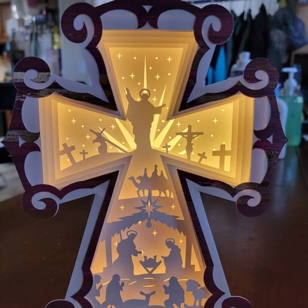 Pack 3 Cross Lantern Shadow Box PDF, SVG for Creates Nativity Scene ...