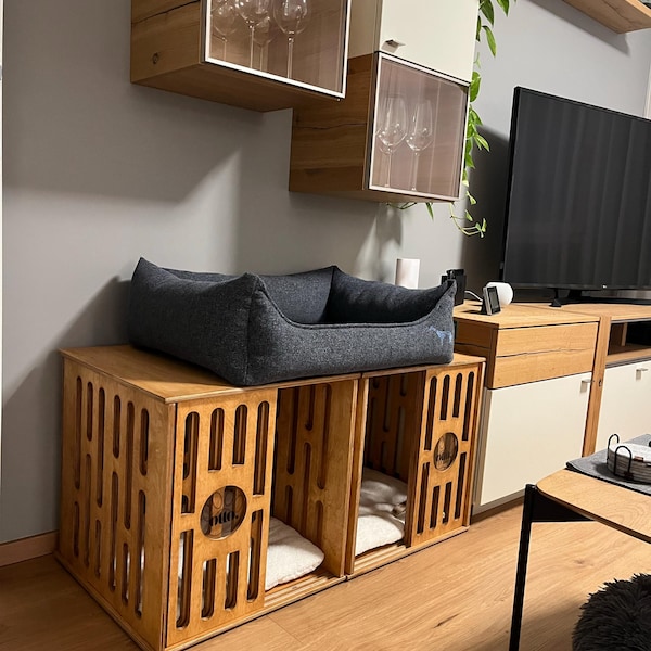 View of Wood Dog Crate, Wooden Dog Bed, Dog House, Modern Indoor Dog Crate ...