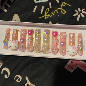 Hello Kitty Kawaii Bling Gel Set /gel Nails/press ONS - Etsy