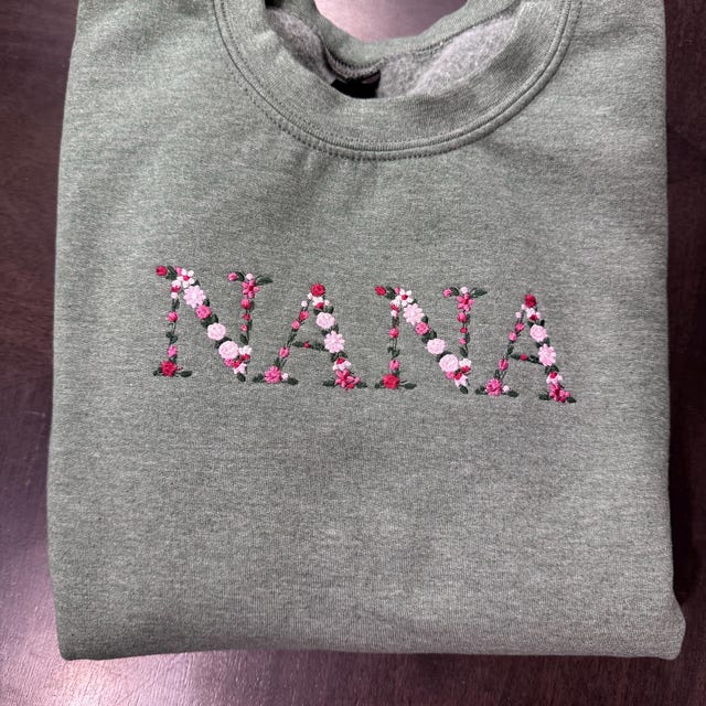 Machine Embroidery Design NANA in Floral Letters 5x7