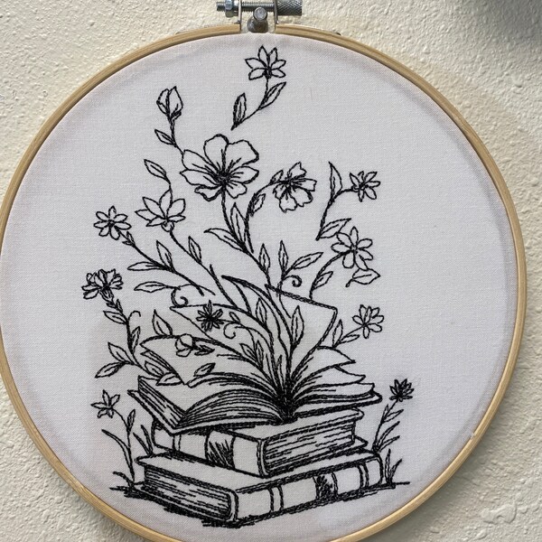 Finished Embroidery, Embroidered Wall Hoop Art, 8" Hoop, Book Decor ...
