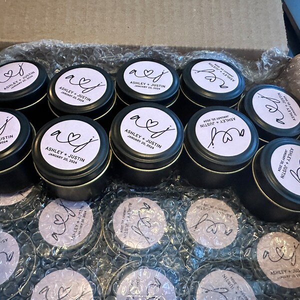 Bulk Wedding Candle Favors for Guests - Black Tin Candles - Custom ...