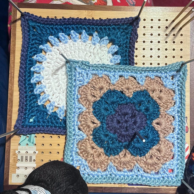 Chunky yarn Ocean Pals blanket made by Maria