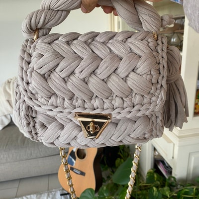 Bag/handmade Bag/hand Woven Bag/crochet Bag/knitted Bag/white Bag/black ...