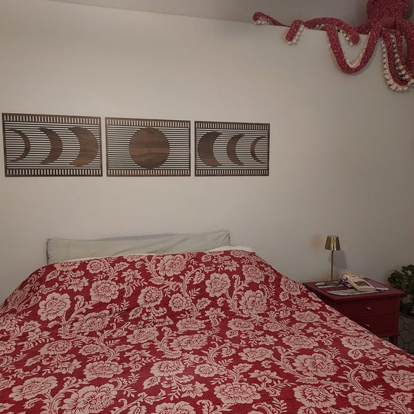 Boho Lunar Wood Wall Art in Horizontal Design, Moon Phases Wooden Wall ...