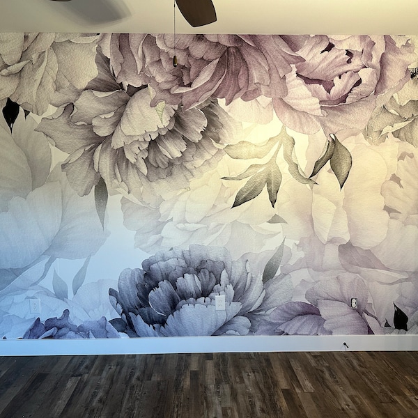 Purple Peony Wallpaper Removable, Floral Wallpaper Peonies, Flowers ...