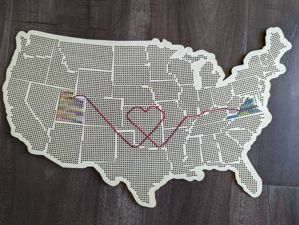 Stitchable Wooden US State Map | Cross Stitch & Embroidery United States Perforated Wood Map | Plywood Needlepoint Wedding or Moving Gift