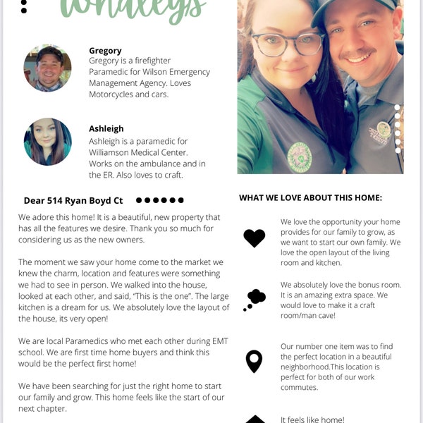 EDITABLE Buyer Letter to Seller Template Home Offer Letter