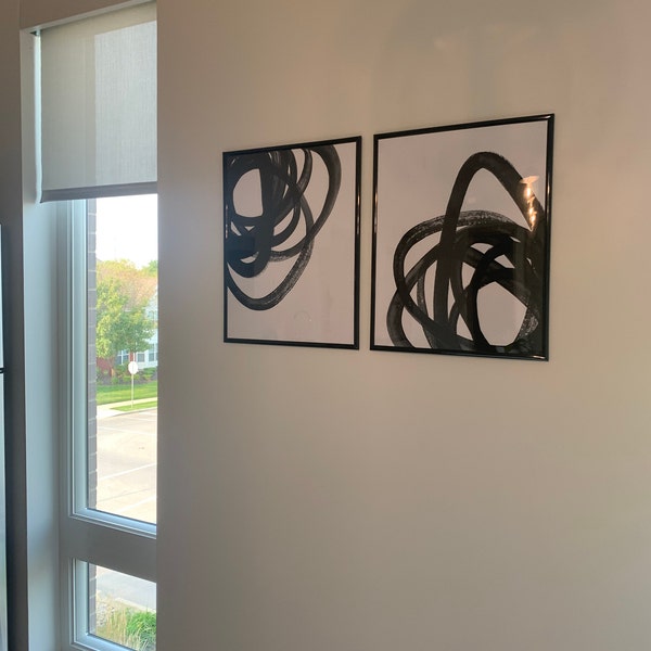 Black and White Abstract Art 2 Piece Wall Art, Scribble Art Set of 2 ...