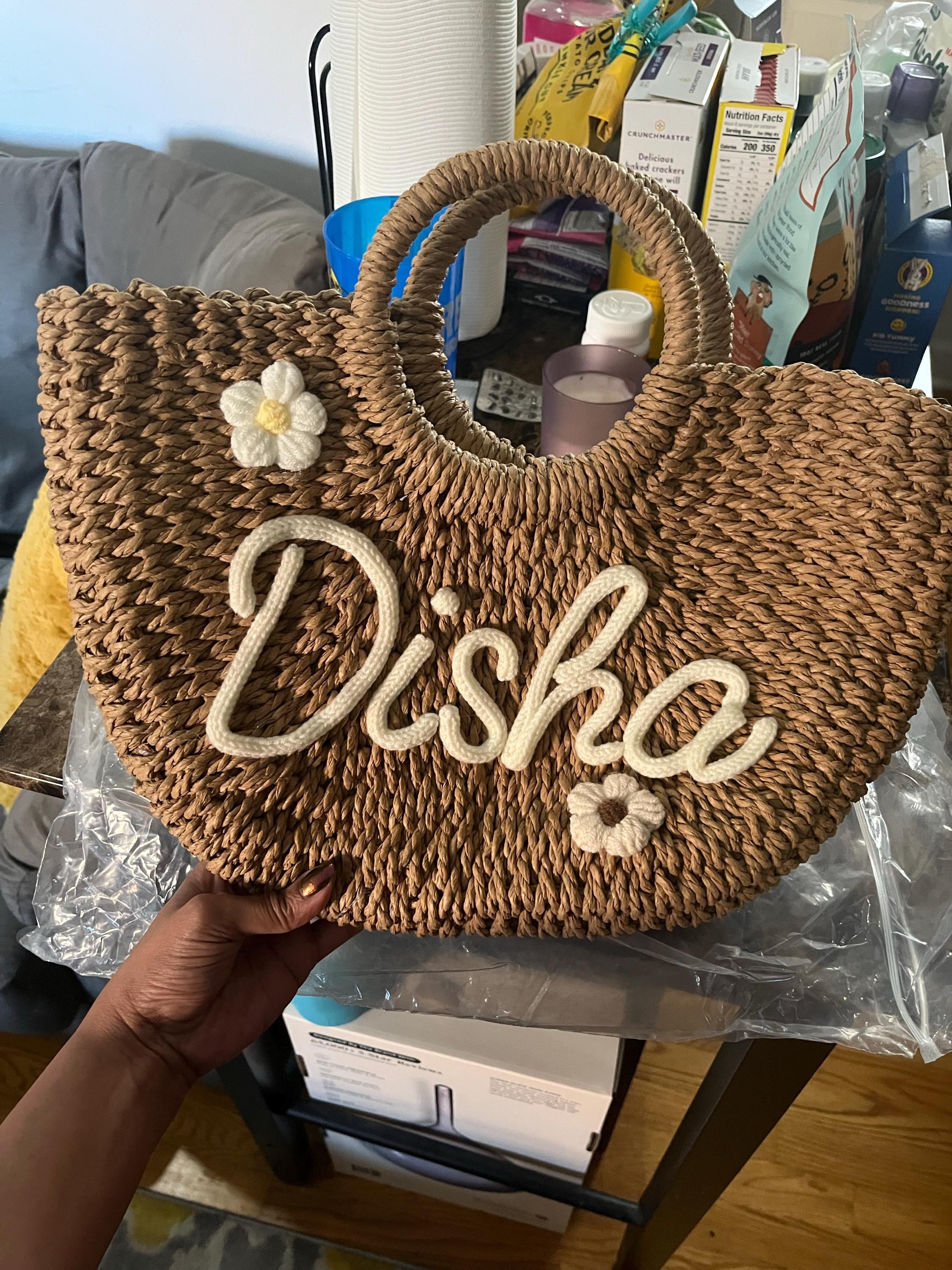 Custom Straw Beach Bag, Bridesmaid Beach Bag, Custom Hand-held Gift, Custom Straw HandBag,Wedding Party Gifts, Flower Girl Basket