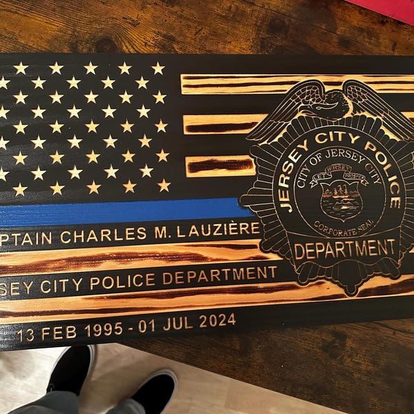 Thin Blue Line Wooden Flag, Police Badge Flag, Wooden Signs, Custom