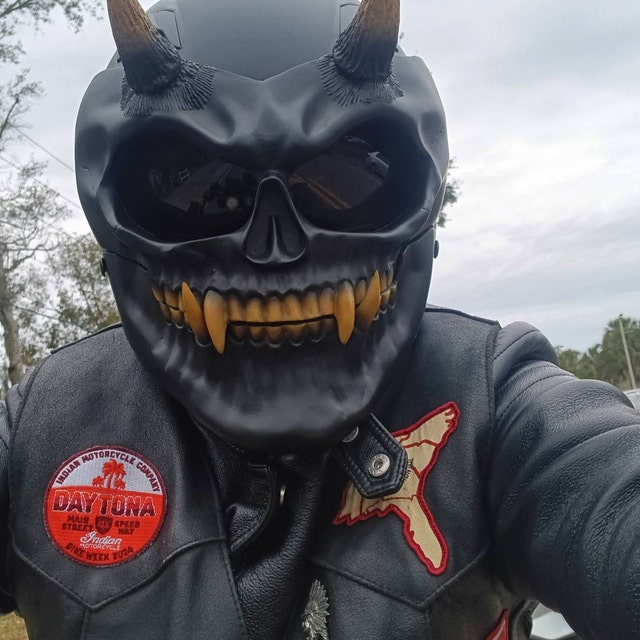 black demon skull motorcycle helmet The Black Demon Skull Motorcycle Helmet Custom DOT and ECE Approved