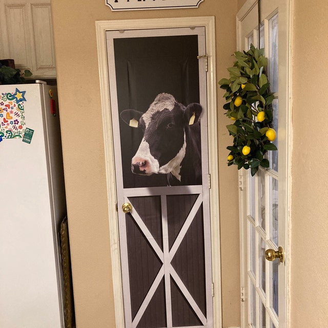 Black Cow in Farm 3D Effect Mural for Door Wall Fridge 
